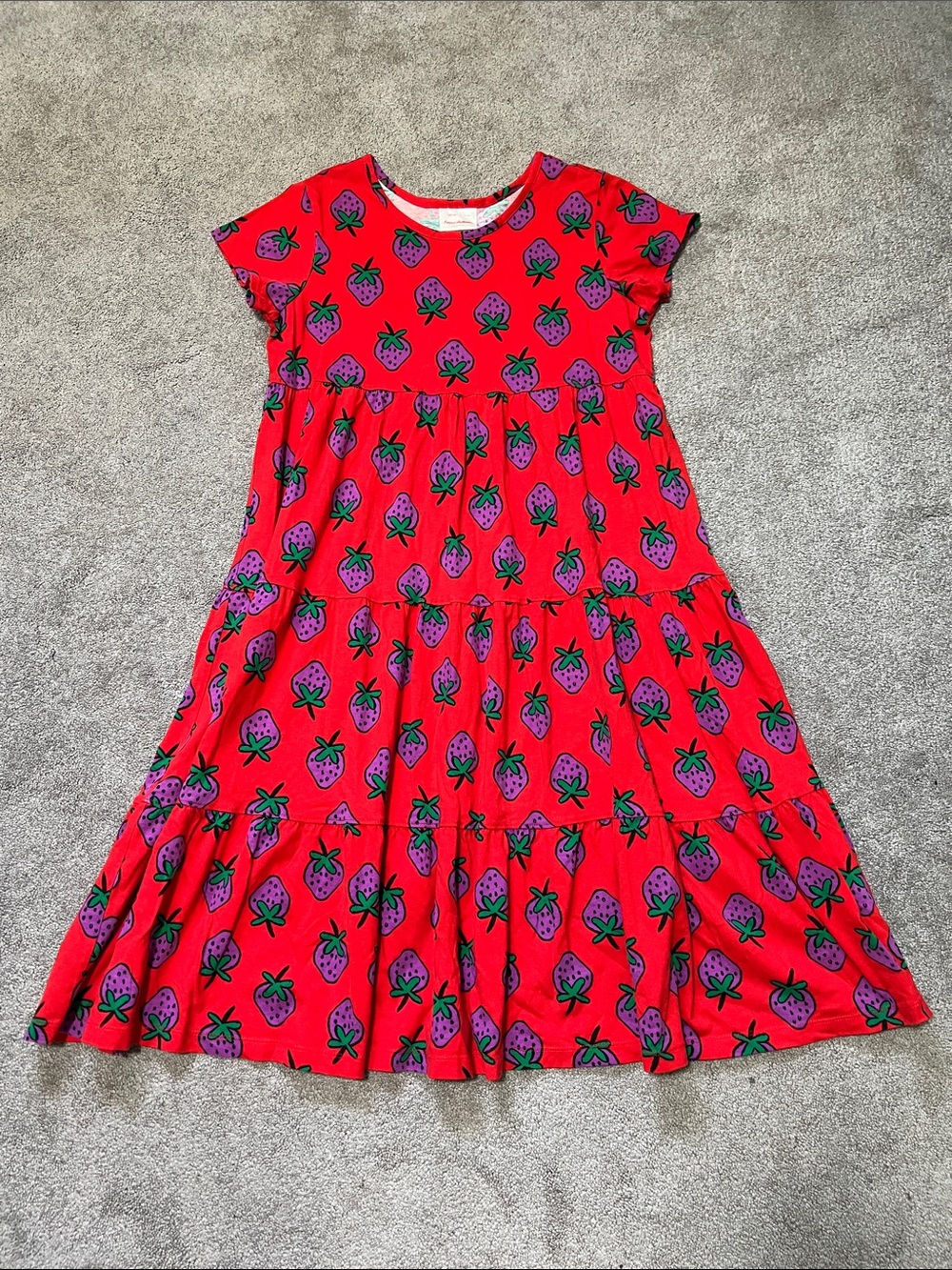 Hanna Andersson Girl’s Strawberry Print Tiered Red Dress Size 160cm 14-16